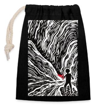 Linocut Illustration Red and Black Version - Closable cotton gift bag (14x20cm) - black - Front