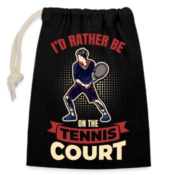 Je préfère être sur le court de tennis - Sac cadeau en coton avec cordon (14 x 20 cm) - noir - Devant