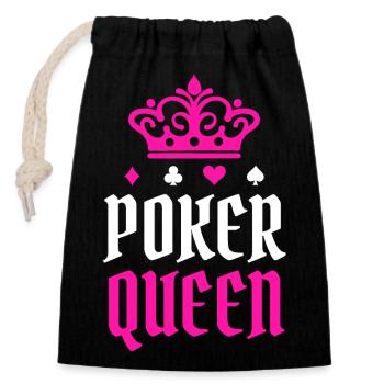 Casino Poker Pokerrunde Profispieler Königin - Verschließbarer Geschenkbeutel aus Baumwolle (14x20cm) - Schwarz - Vorne