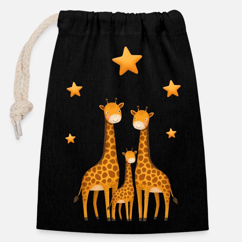 Girafes Famille Star Bébé Bébé - Sac cadeau en coton avec cordon (14 x 20 cm) - noir