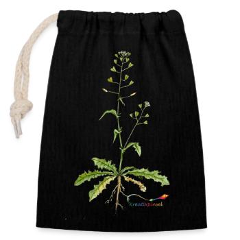 Hirtentäschel (Capsella bursa pastoris) - Verschließbarer Geschenkbeutel aus Baumwolle (14x20cm) - Schwarz - Vorne