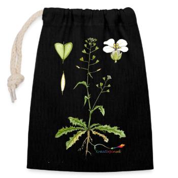 Hirtentäschel (Capsella bursa pastoris) - Verschließbarer Geschenkbeutel aus Baumwolle (14x20cm) - Schwarz - Vorne