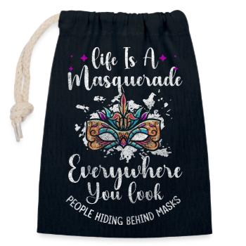 Costume de fête - Sac cadeau en coton avec cordon (14 x 20 cm) - bleu marine - Devant