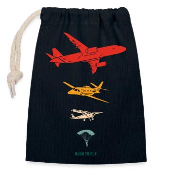 Oh Rutsche! Fallschirmspringer und Flugzeugsilhouette - Verschließbarer Geschenkbeutel aus Baumwolle (14x20cm) - Navy - Vorne