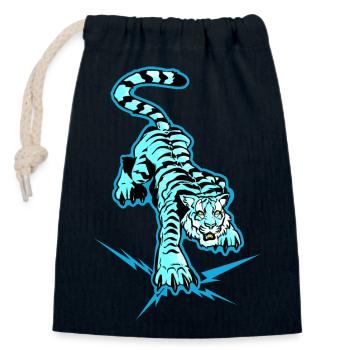 Tigre et éclais sous les pattes (version bleue) - Sac cadeau en coton avec cordon (14 x 20 cm) - bleu marine - Devant
