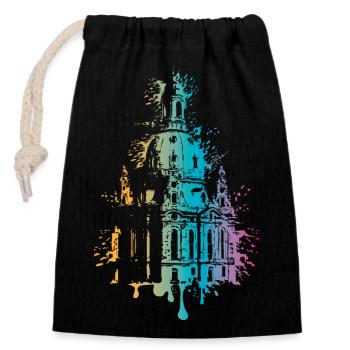 Dresden Farbexplosion Frauenkirche Souvenir Logo - Verschließbarer Geschenkbeutel aus Baumwolle (14x20cm) - Schwarz - Vorne