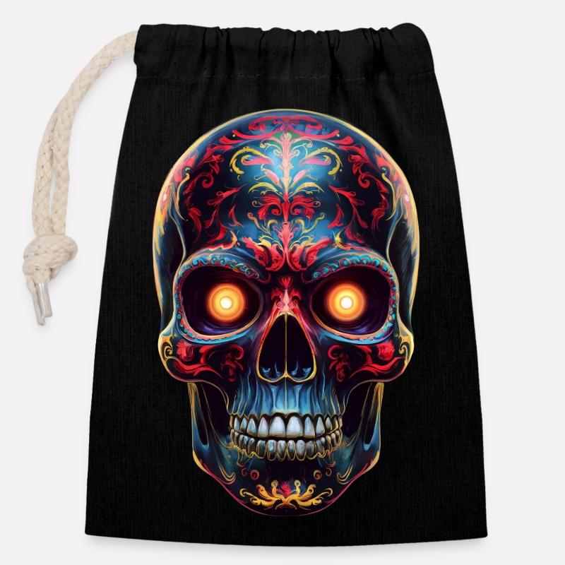 A sweet and whimsical skull. - Closable cotton gift bag (14x20cm) - black