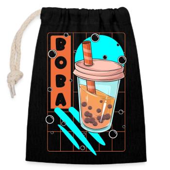 Boba Tapioka - Verschließbarer Geschenkbeutel aus Baumwolle (14x20cm) - Schwarz - Vorne