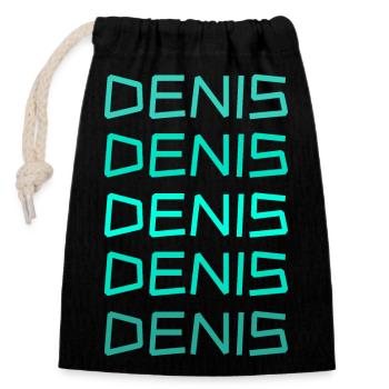 Prénom Denis - Sac cadeau en coton avec cordon (14 x 20 cm) - noir - Devant