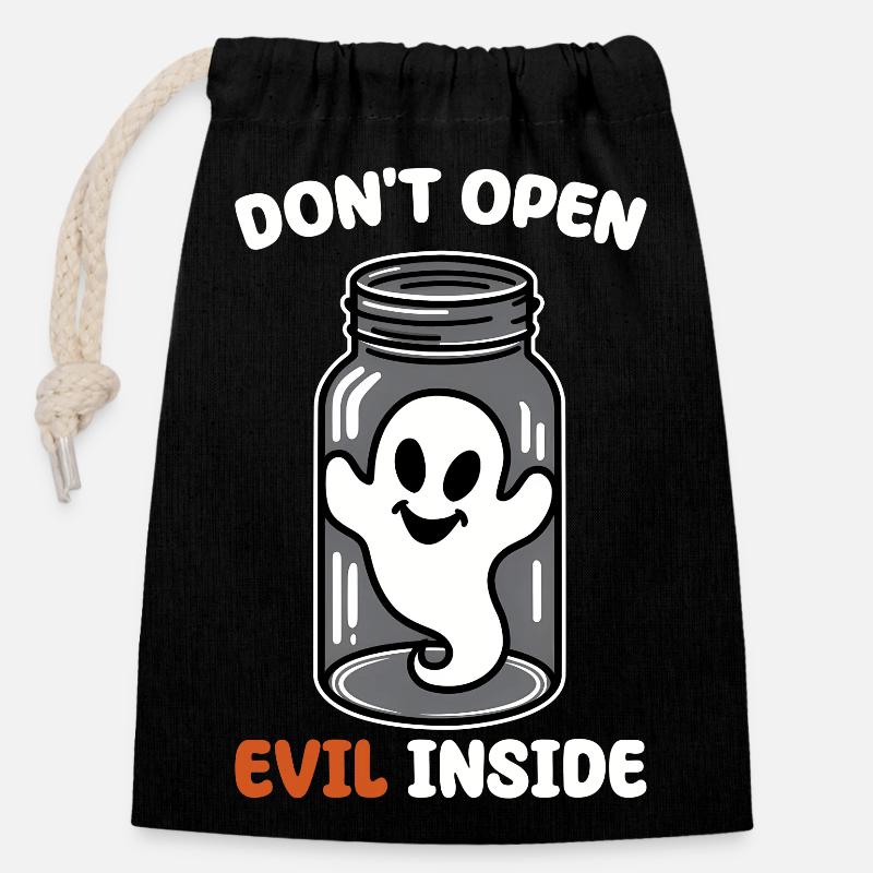 Ne l’ouvrez pas, il y a du mal dedans ! Conception fantôme amusante - Sac cadeau en coton avec cordon (14 x 20 cm) - noir