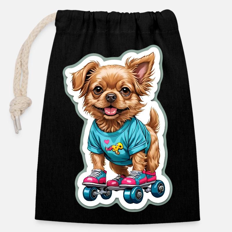 Hündchen auf Rollschuhen - Verschließbarer Geschenkbeutel aus Baumwolle (14x20cm) - Schwarz