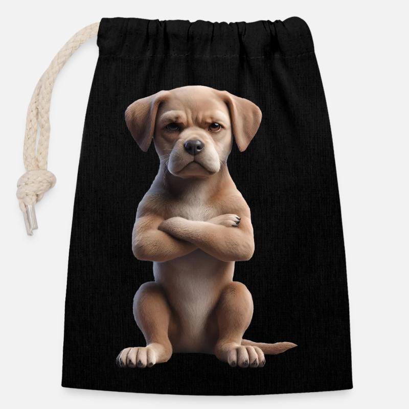 Dog grim 3 - Closable cotton gift bag (14x20cm) - black