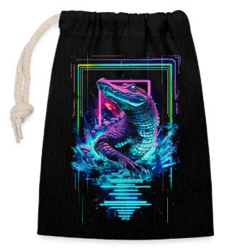 Alligator Krokodil Reptil Raubtier Neon Bunt Kunst - Verschließbarer Geschenkbeutel aus Baumwolle (14x20cm) - Schwarz - Vorne