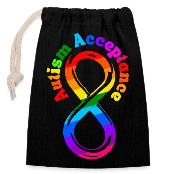 Not Less Autism Acceptance - Closable cotton gift bag (14x20cm) - black - Front