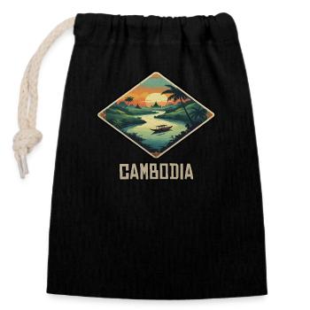 Cambodia - Closable cotton gift bag (14x20cm) - black - Front