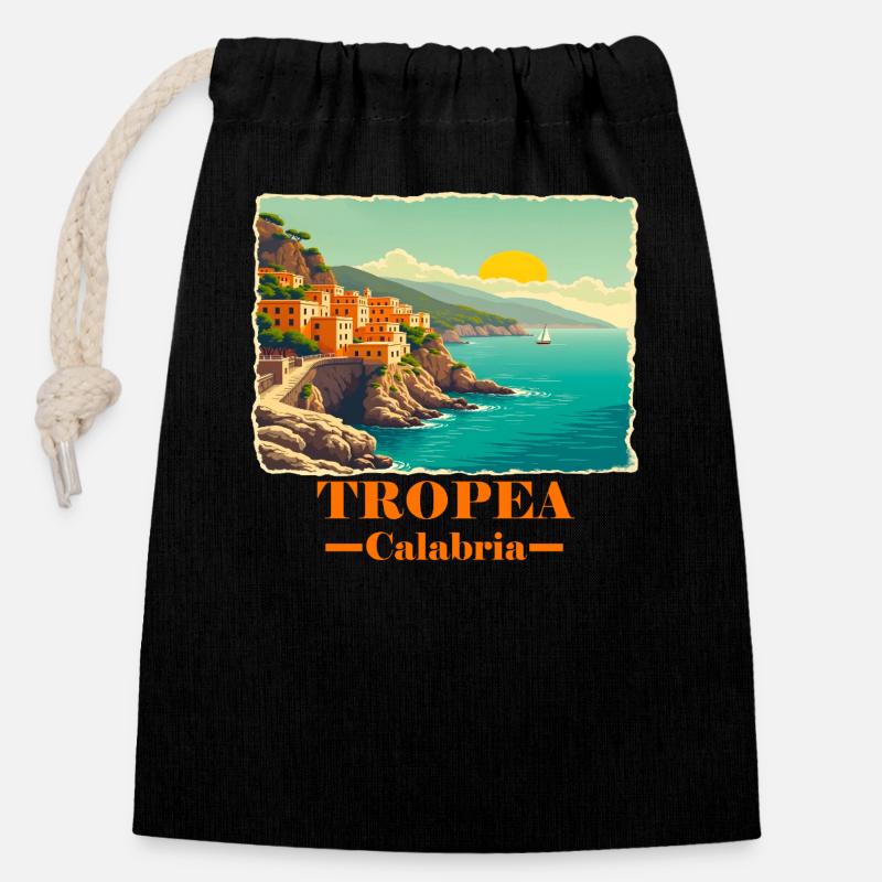 Tropea Calabria orange - Sac cadeau en coton avec cordon (14 x 20 cm) - noir