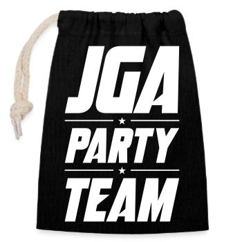 JGA Party Team Junggesellenabschied - Verschließbarer Geschenkbeutel aus Baumwolle (14x20cm) - Schwarz - Vorne