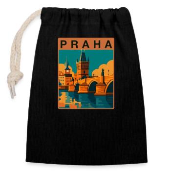Prague Charles Bridge - Closable cotton gift bag (14x20cm) - black - Front