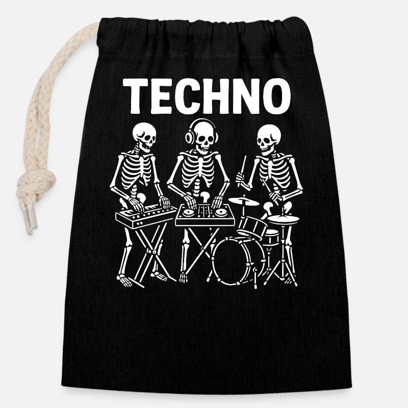 Electro Skeletons Performing Live - Closable cotton gift bag (14x20cm) - black