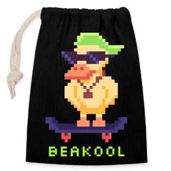 Canard Pixel Art avec planche à roulettes et casquette - Sac cadeau en coton avec cordon (14 x 20 cm) - noir - Devant