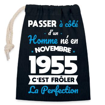 70th Birthday - Born in November 1955 - Closable cotton gift bag (14x20cm) - navy - Front