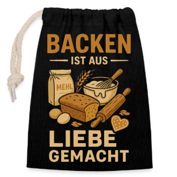 Backen Liebe Gemacht - Verschließbarer Geschenkbeutel aus Baumwolle (14x20cm) - Schwarz - Vorne