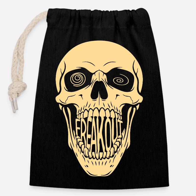 Crâne de panique - Sac cadeau en coton avec cordon (14 x 20 cm) - noir