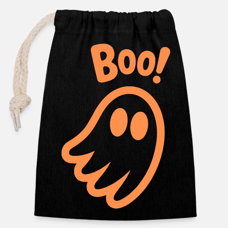 Buhruf! - Kinder süßer Geist Halloween Design - Verschließbarer Geschenkbeutel aus Baumwolle (14x20cm) - Schwarz