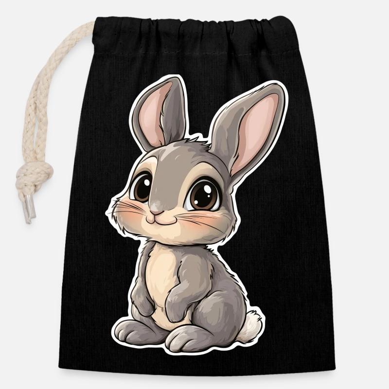 Hase - Verschließbarer Geschenkbeutel aus Baumwolle (14x20cm) - Schwarz