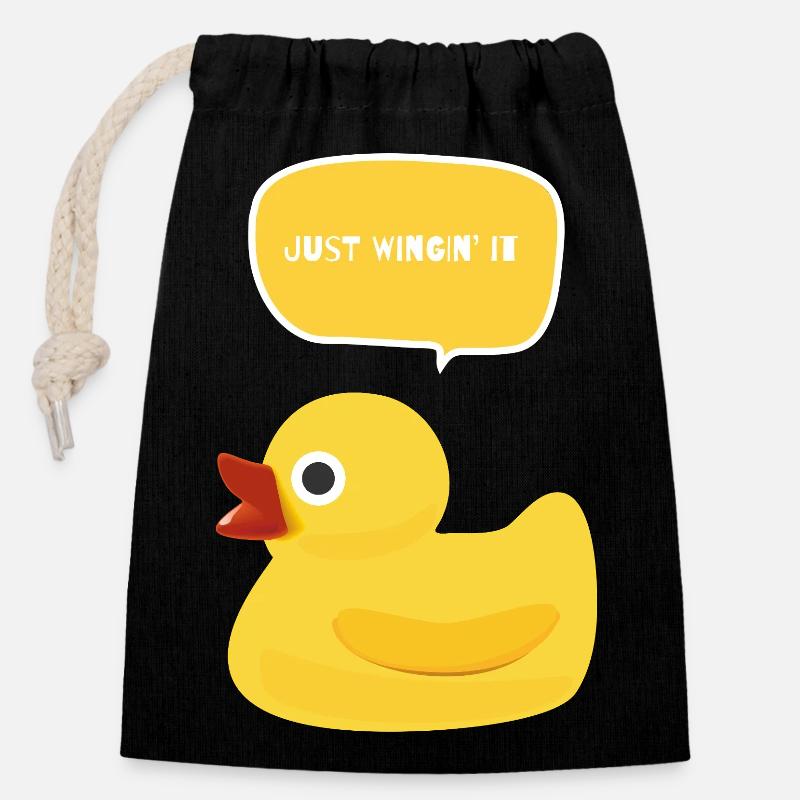 Just Wingin' It Duck - Verschließbarer Geschenkbeutel aus Baumwolle (14x20cm) - Schwarz