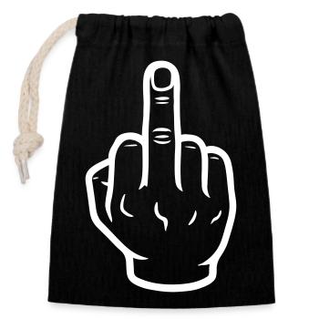 Hand middle finger - Closable cotton gift bag (14x20cm) - black - Front