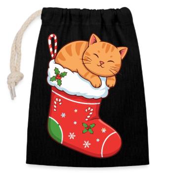 Kuschelkater im festlichen Stiefel - Verschließbarer Geschenkbeutel aus Baumwolle (14x20cm) - Schwarz - Vorne