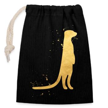 Goldene Erdmännchen Silhouette - Verschließbarer Geschenkbeutel aus Baumwolle (14x20cm) - Schwarz - Vorne