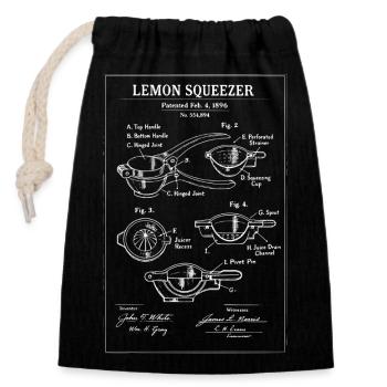 Lemon Squeezer Patent Sketch - Closable cotton gift bag (14x20cm) - black - Front