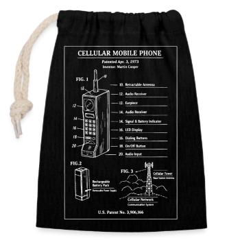 Vintage Patent Cell Phone blueprint - Closable cotton gift bag (14x20cm) - black - Front