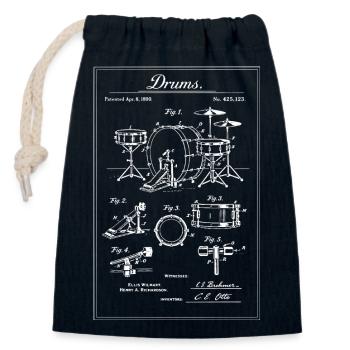 Vintage-Trommelset-Bauplan - Verschließbarer Geschenkbeutel aus Baumwolle (14x20cm) - Navy - Vorne