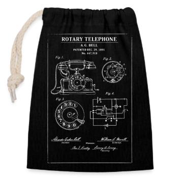 Rotary Phone Patent Blueprint - Closable cotton gift bag (14x20cm) - black - Front