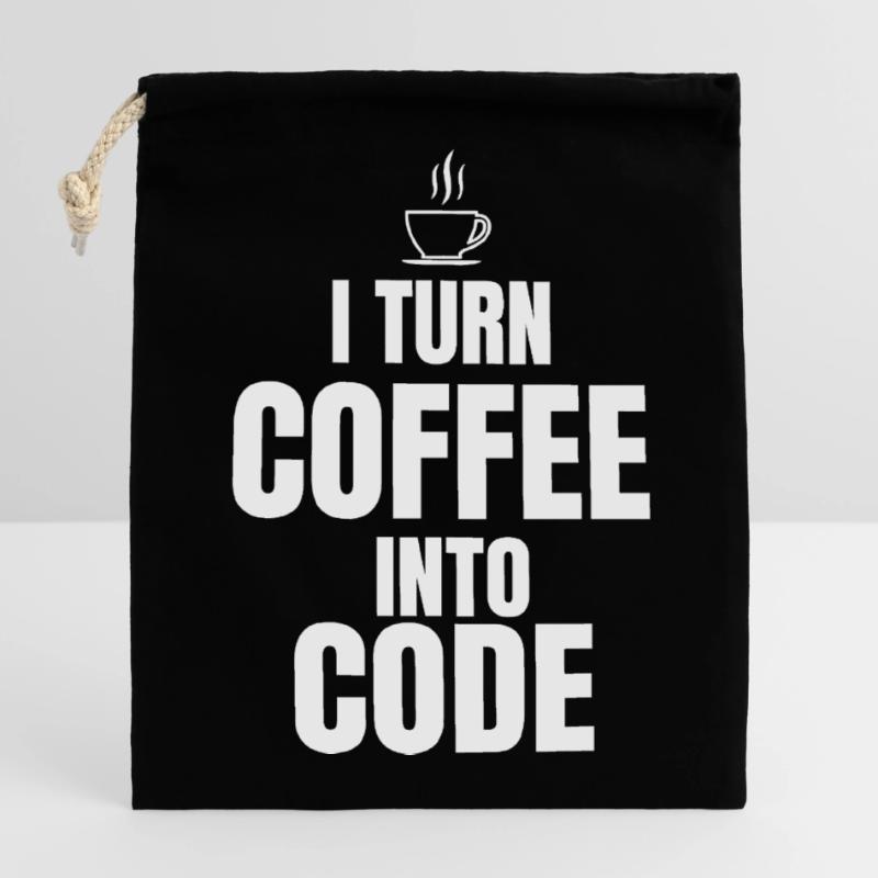 Je transforme le café en code Sac cadeau en coton avec cordon (14 x 20 cm)