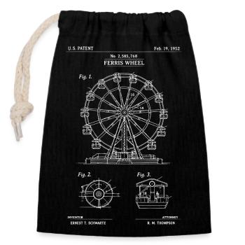 Blueprint Ferris Wheel Sketch - Closable cotton gift bag (14x20cm) - black - Front
