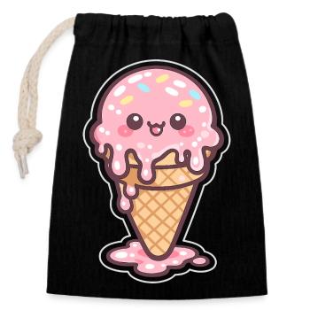 Kawaii Eiscreme mit Sprinkles - Verschließbarer Geschenkbeutel aus Baumwolle (14x20cm) - Schwarz - Vorne