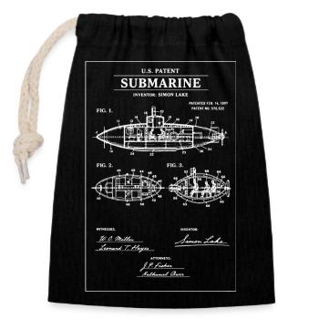 Submarine Patent Print - Closable cotton gift bag (14x20cm) - black - Front