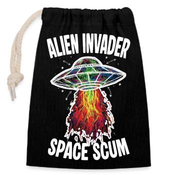 UFO Alien Invader Space Scum Scribble - Closable cotton gift bag (14x20cm) - black - Front