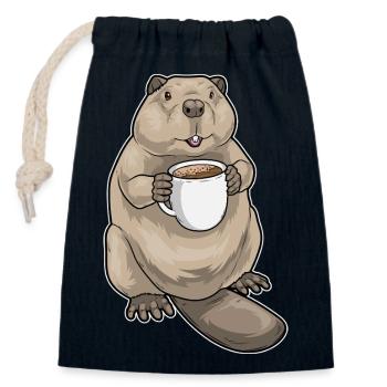 Biber Kaffee Tasse - Verschließbarer Geschenkbeutel aus Baumwolle (14x20cm) - Navy - Vorne