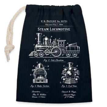 Skizze des Dampflokomotivenpatents - Verschließbarer Geschenkbeutel aus Baumwolle (14x20cm) - Navy - Vorne