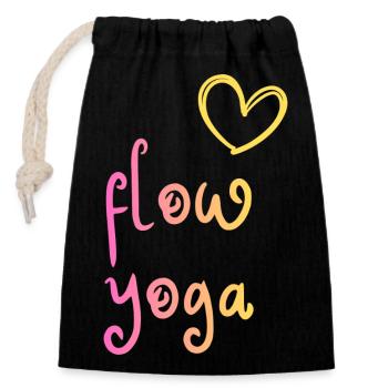 Flow Yoga - design coloré avec cœur - Sac cadeau en coton avec cordon (14 x 20 cm) - noir - Devant