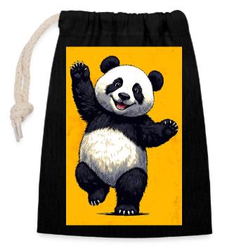 Panda - Verschließbarer Geschenkbeutel aus Baumwolle (14x20cm) - Schwarz - Vorne