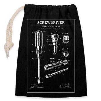 Screwdriver Blueprint Illustration - Closable cotton gift bag (14x20cm) - black - Front