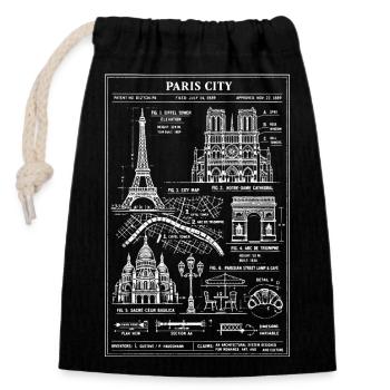 Pariser Stadtsilhouetten-Bauplan - Verschließbarer Geschenkbeutel aus Baumwolle (14x20cm) - Schwarz - Vorne