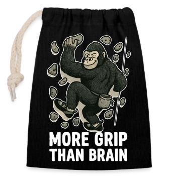 More Grip Than Brain – Gorilla bouldering - Closable cotton gift bag (14x20cm) - black - Front