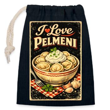 Retro I Love Pelmeni – Russische Teigtaschen Style - Verschließbarer Geschenkbeutel aus Baumwolle (14x20cm) - Navy - Vorne